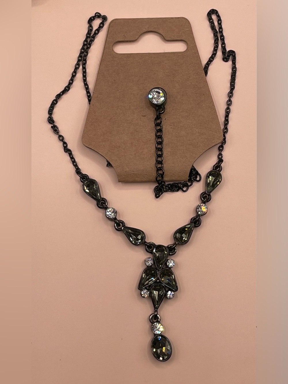 Givenchy Crystal Drop Necklace with Gunmetal Setting 16" + 3"ext